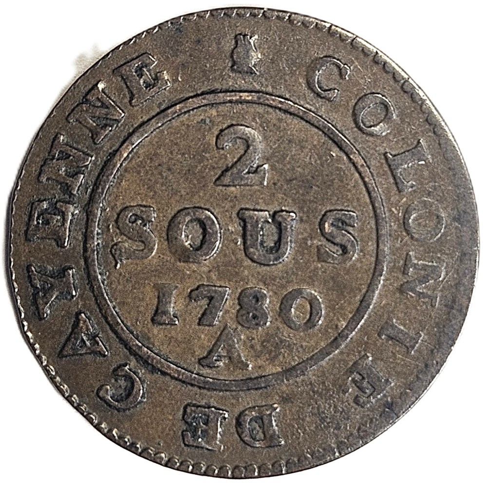2 Sous de Cayenne - Guyane Française - Louis XVI ( 1774 - 93) - 1780 - Paris - Faux pour servir monnaies colonies francaises 2 sous de cayenne guyane francaise louis xvi 1774 93 1780 paris faux pour servir