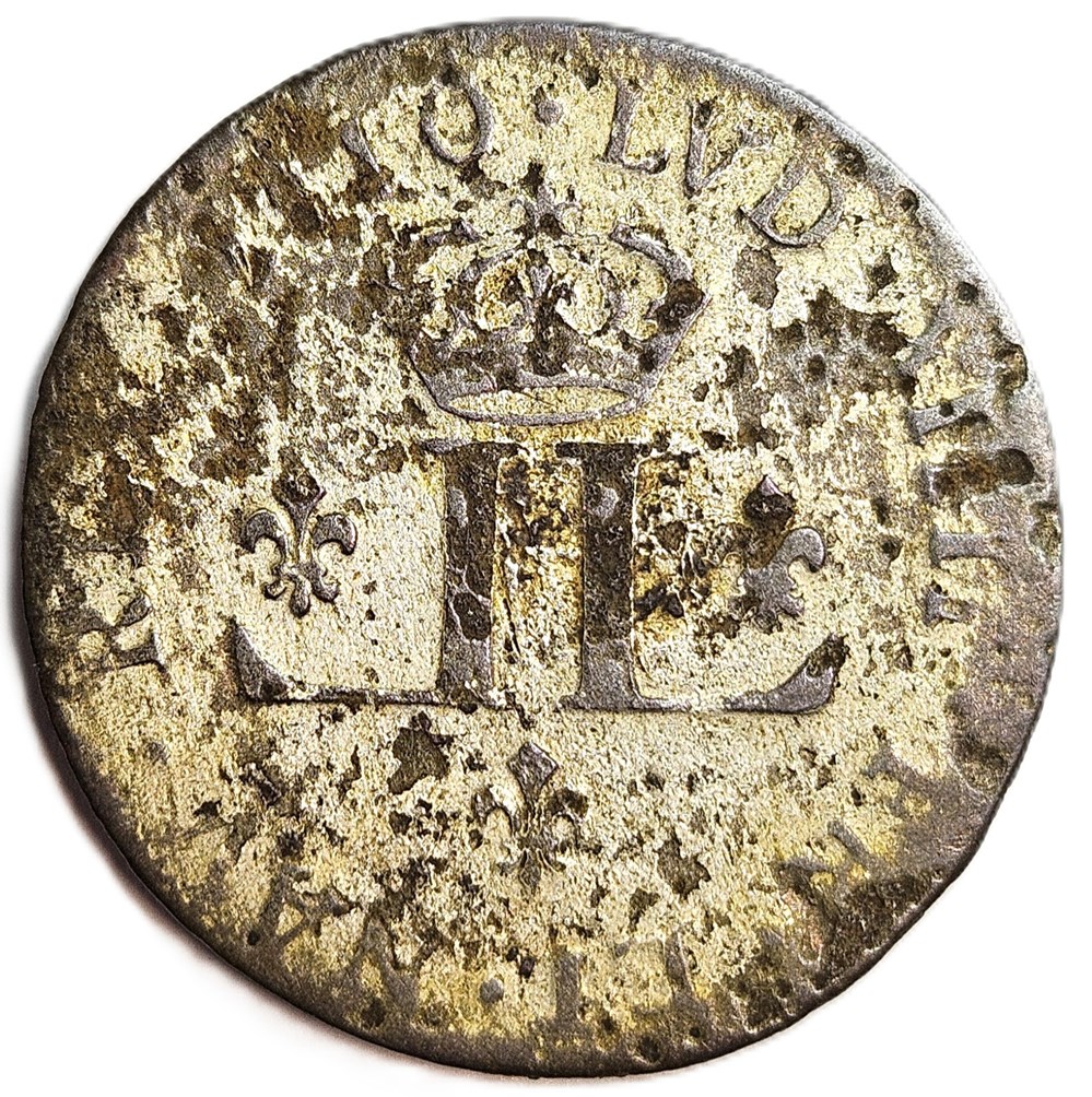 XXX deniers aux 2L couronnés dits mousquetaire - Louis XIV (1643 - 1715) - 1710 - Lyon 3 monnaies colonies francaises xxx deniers aux 2l couronnes dits mousquetaire louis xiv 1643 1715 1710 lyon
