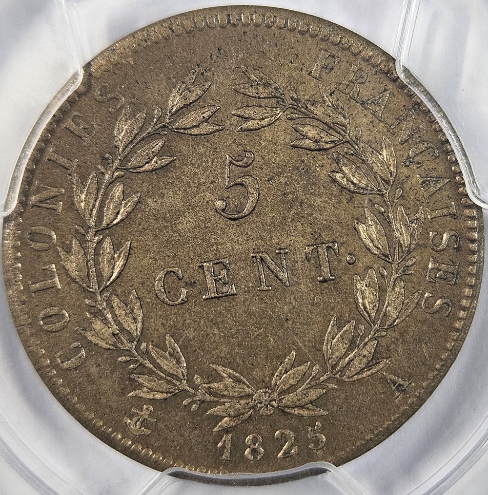 5 centimes - Charles X (1824 - 30) - 1825 - A - PCGS MS64BN monnaies colonies francaises 5 centimes charles x 1824 30 1825 a pcgs ms64bn