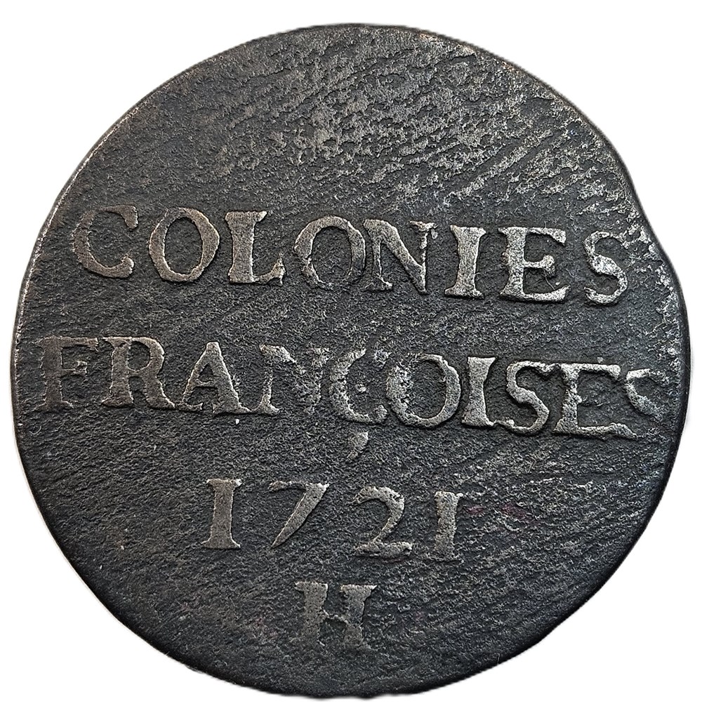 9 Deniers des Colonies Françoises - Acadie, Canada, Louisiane - Louis XV (1715 - 74) - 1721 - H monnaies francaises 9 deniers des colonies francoises acadie canada louisiane louis xv 1715 74 1721 h