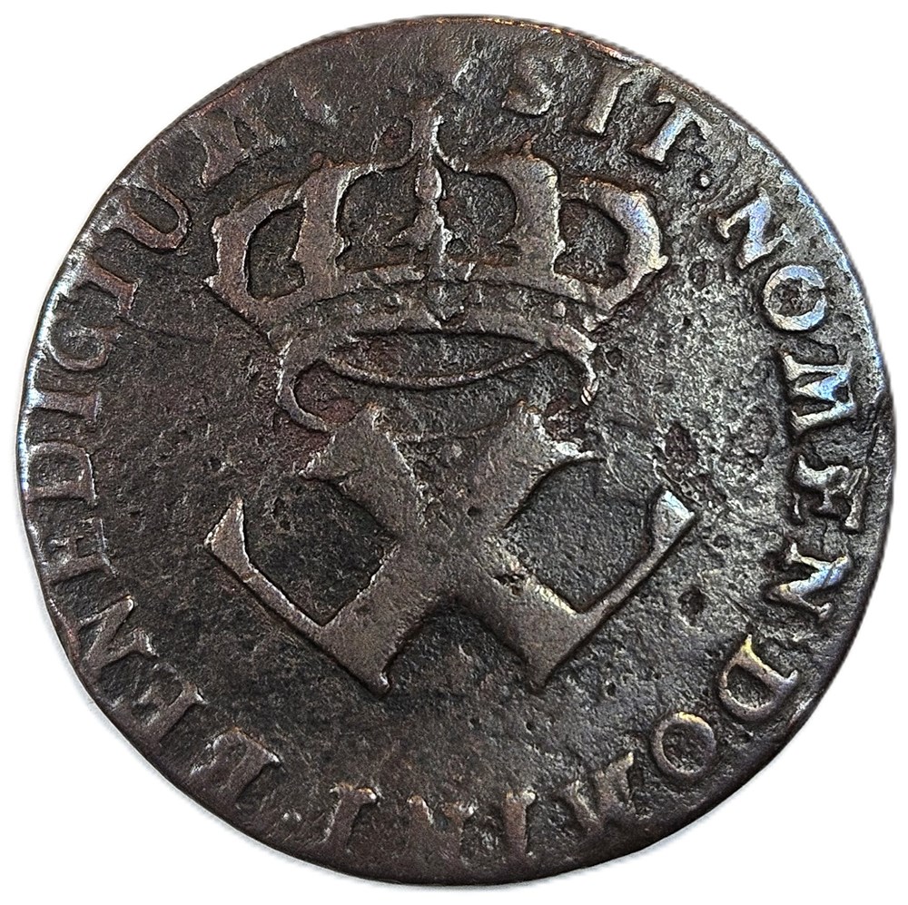 9 Deniers des Colonies Françoises - Acadie, Canada, Louisiane - Louis XV (1715 - 74) - 1722 - H 3 monnaies francaises 9 deniers des colonies francoises acadie canada louisiane louis xv 1715 74 1722 h