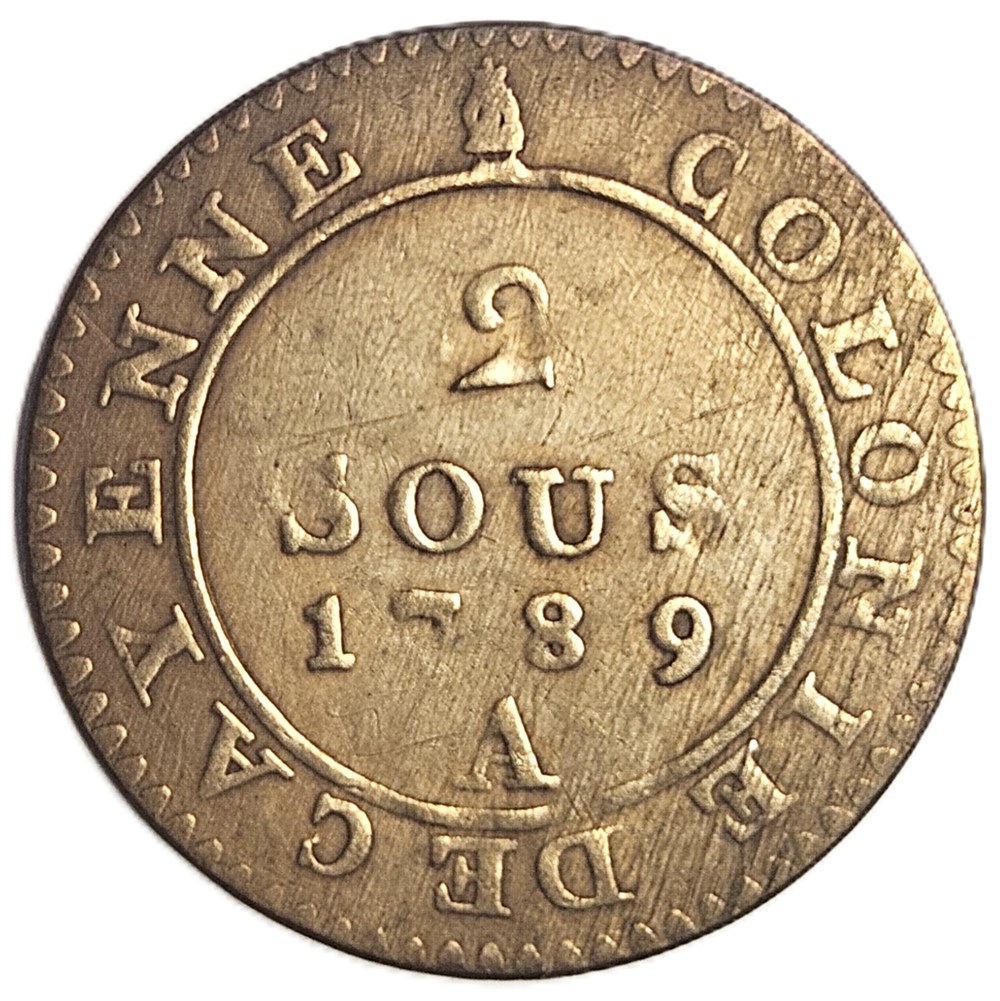 2 Sous de Cayenne - Guyane Française - Louis XVI ( 1774 - 93) - 1789 - Paris type 2 2 monnaies colonies francaises 2 sous de cayenne guyane francaise louis xvi 1774 93 1789 paris type 2