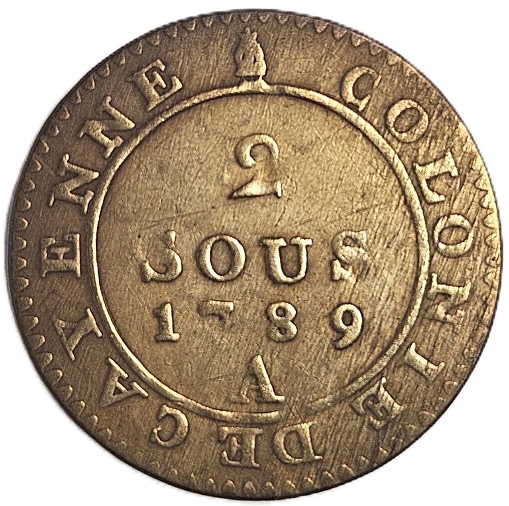 2 Sous de Cayenne - Guyane Française - Louis XVI ( 1774 - 93) - 1789 - Paris type 2 4 monnaies colonies francaises 2 sous de cayenne guyane francaise louis xvi 1774 93 1789 paris type 2