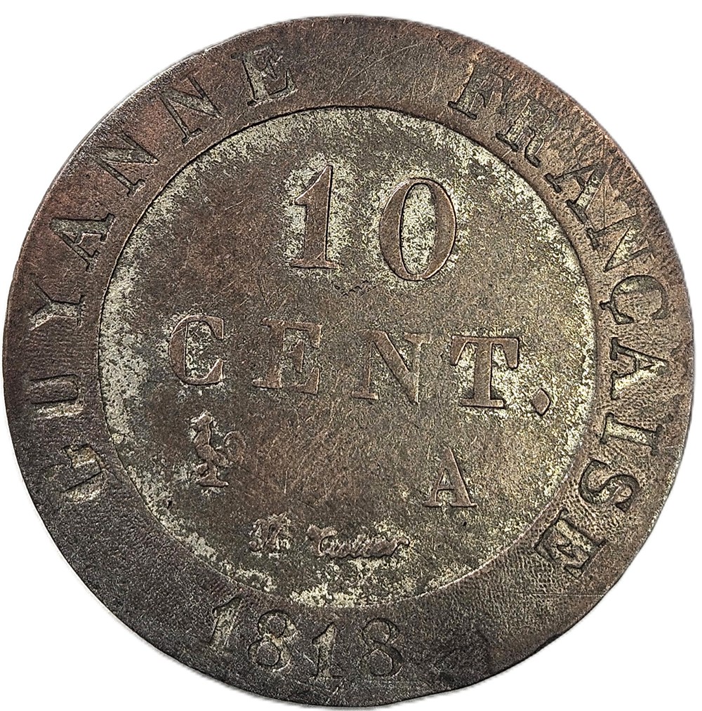 10 Centimes - Guyane Française - Louis XVIII (1814-25) - 1818 - A 2 monnaies colonies francaises 10 centimes guyane francaise louis xviii 1814 25 1818 a