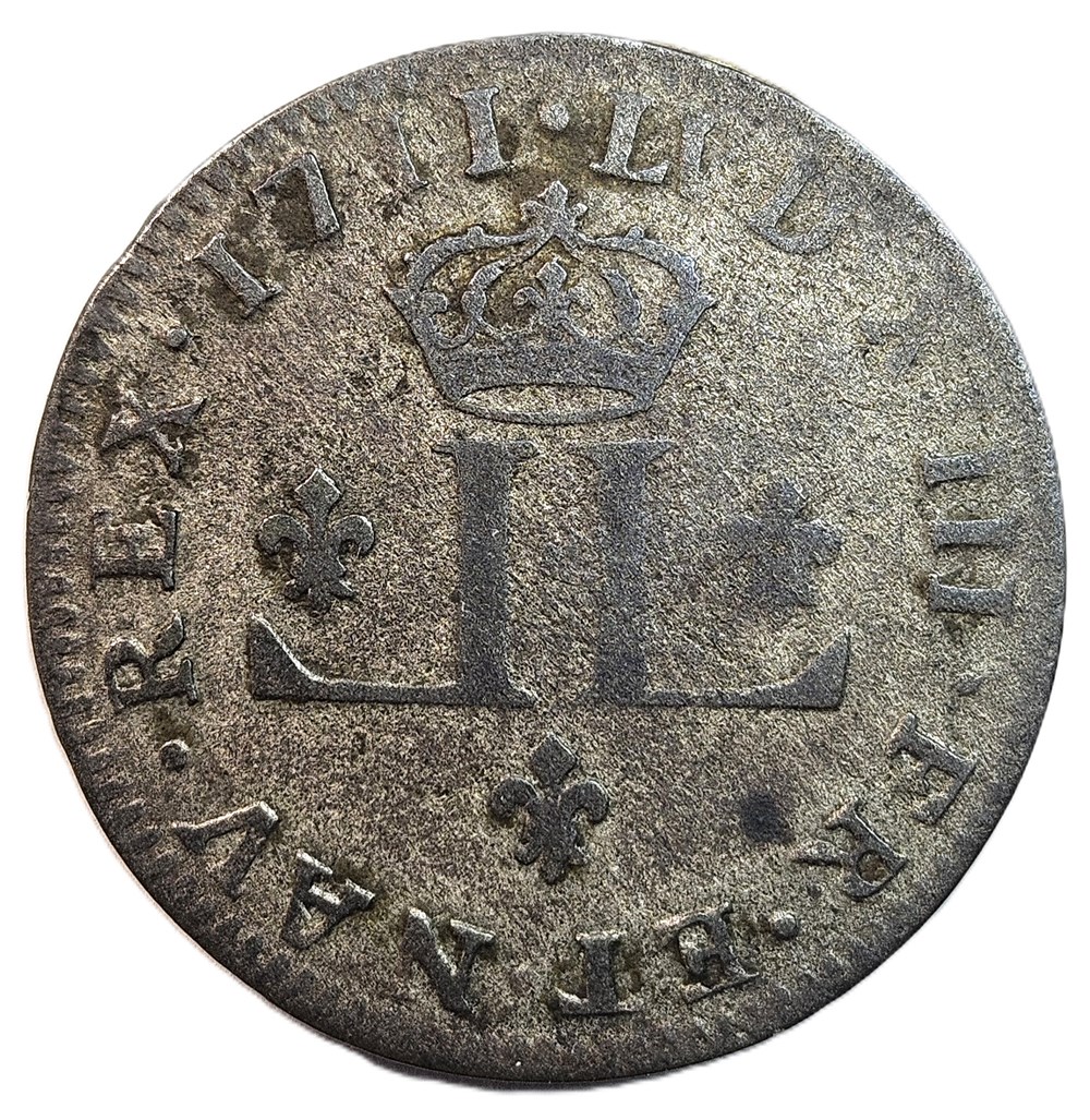 XXX deniers aux 2L couronnés dits mousquetaire - Louis XIV (1643 - 1715) - 1711 - Lyon 3 monnaies colonies francaises xxx deniers aux 2l couronnes dits mousquetaire louis xiv 1643 1715 1711 lyon