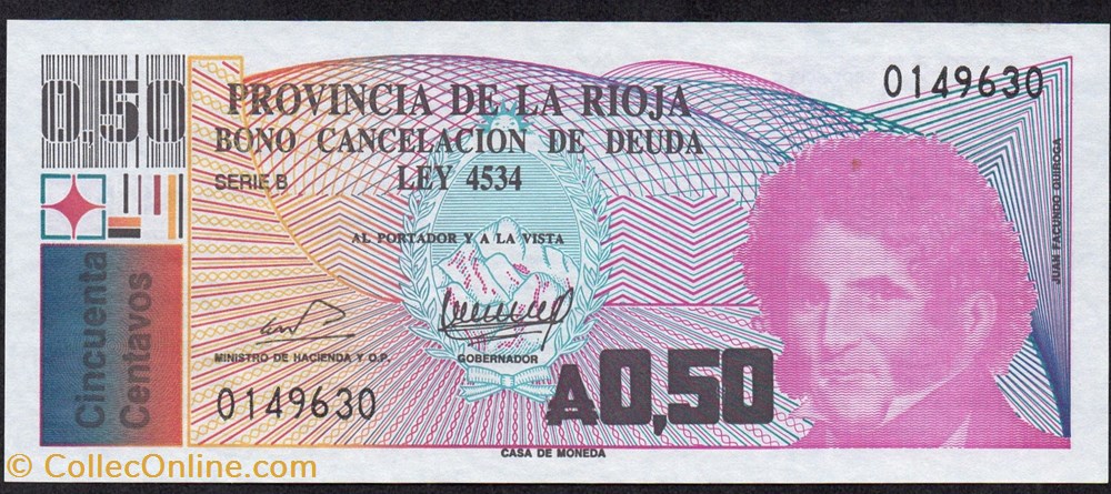 banknote south america argentina la rioja 0 50 australes