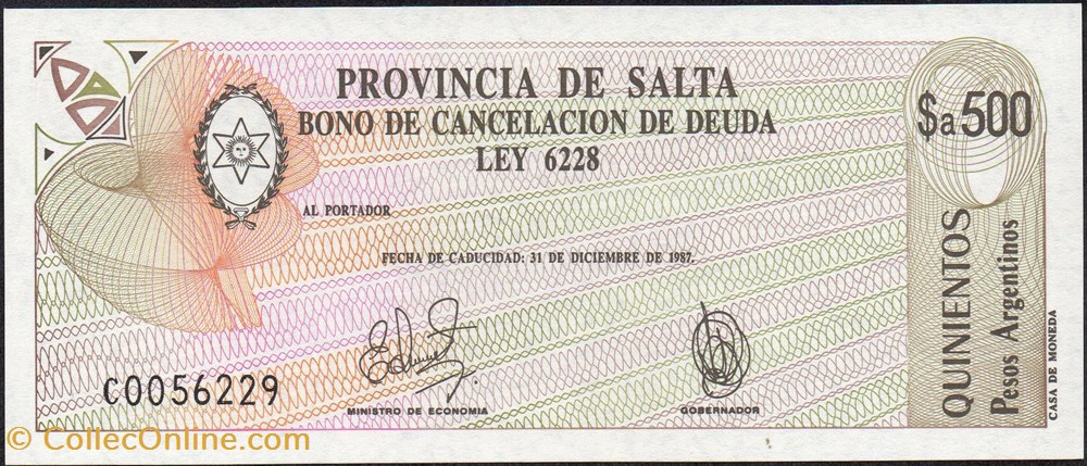 Salta $a500 banknote south america argentina salta a500