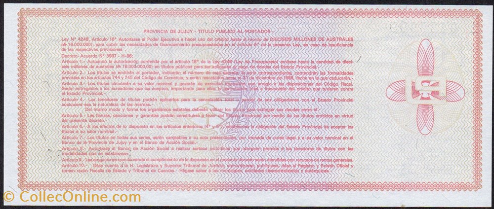 Jujuy 0.10 Australes banknote south america argentina jujuy 0 10 australes
