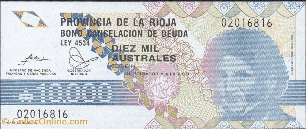 banknote south america argentina la rioja 10000 australes