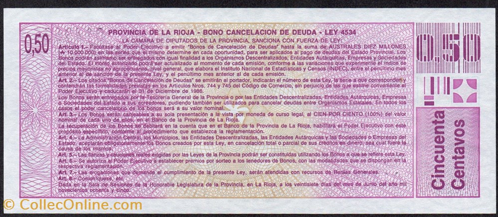banknote south america argentina la rioja 0 50 australes