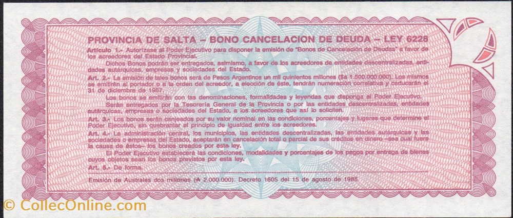 Salta 1 Austral / $a 1000 banknote south america argentina salta 1 austral a 1000