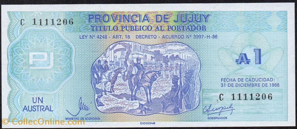 banknote south america argentina jujuy 1 austral