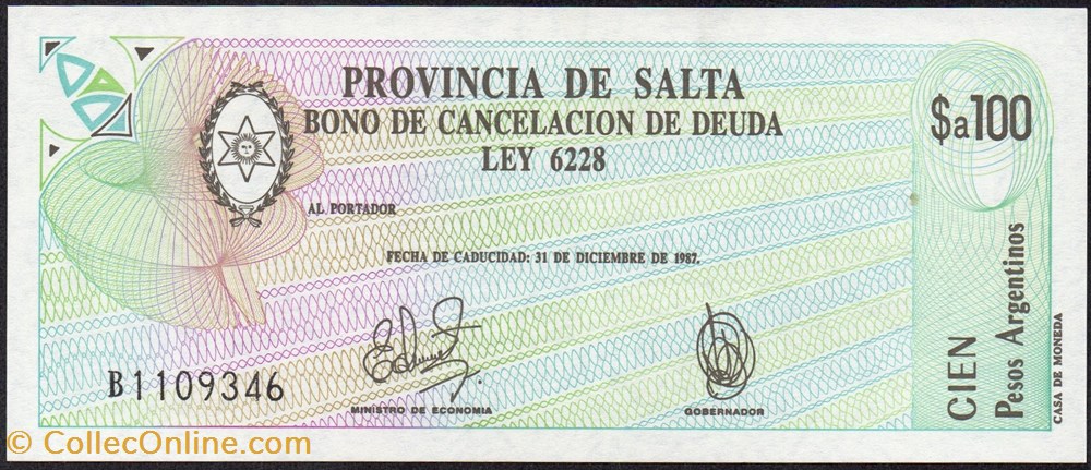 banknote south america argentina salta a100