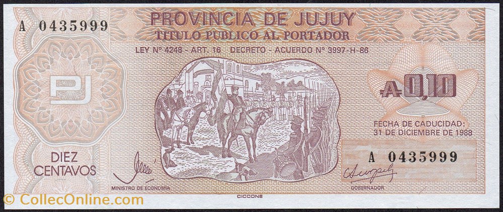 Jujuy 0.10 Australes banknote south america argentina jujuy 0 10 australes