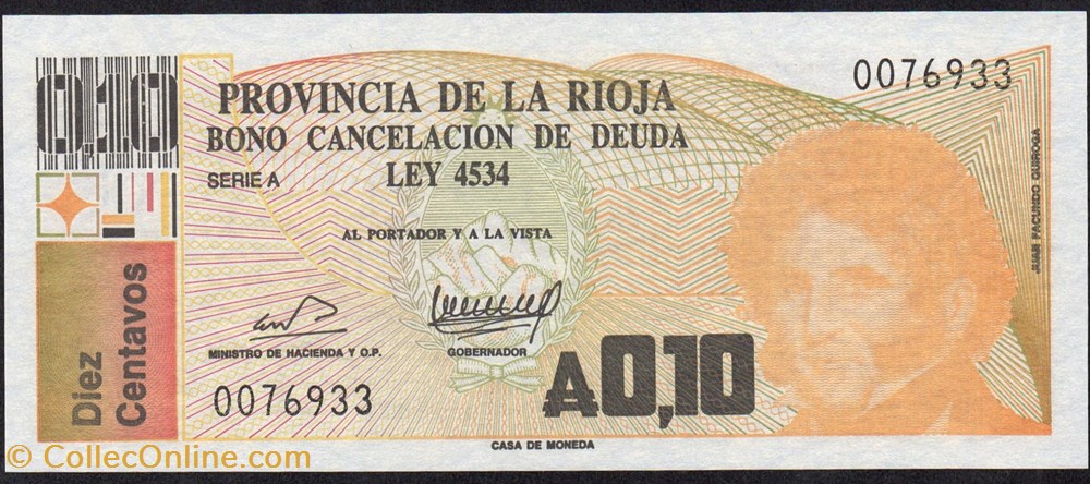 banknote south america argentina la rioja 0 10 australes