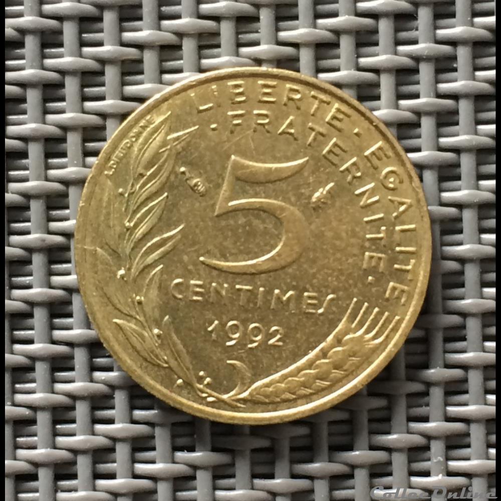 monnaie france moderne 5 centimes 1992 marianne 4 plis