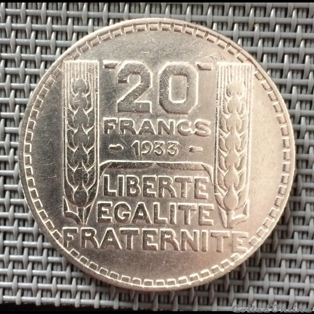 20 francs 1933 Turin rameaux courts monnaie france moderne 20 francs 1933 turin rameaux courts