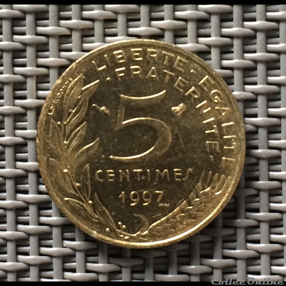 monnaie france moderne 5 centimes 1997 marianne abeille proche du r