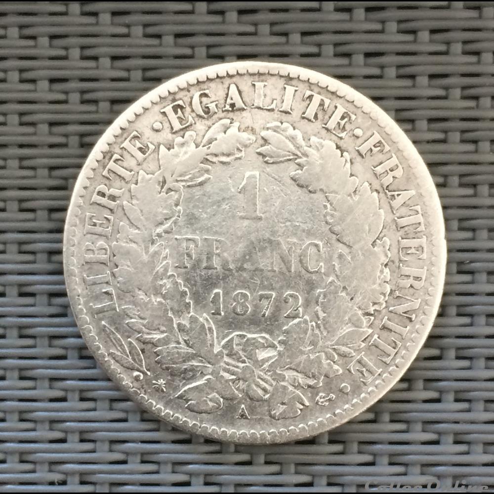1 franc 1872 Cérès petit A monnaie france moderne 1 franc 1872 ceres petit a