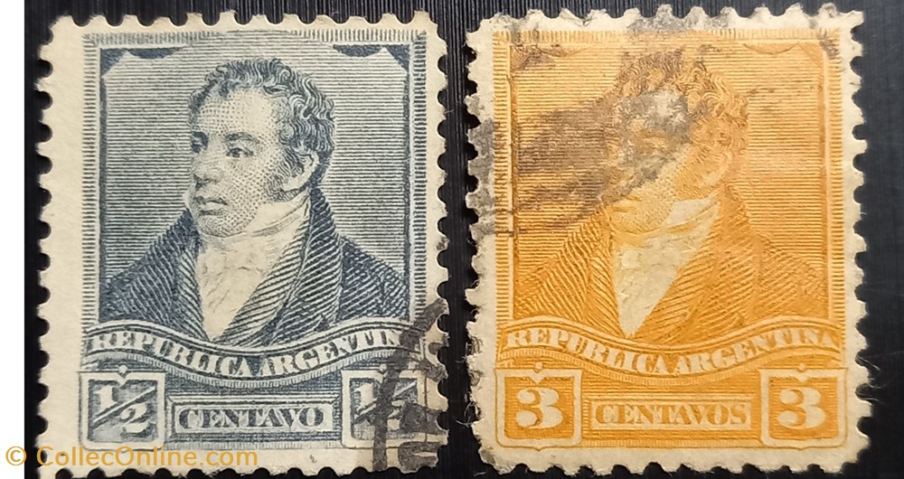 timbres amerique argentine 1892 1895 bernardino rivadavia differents watermark wm 3 perforation 11 12