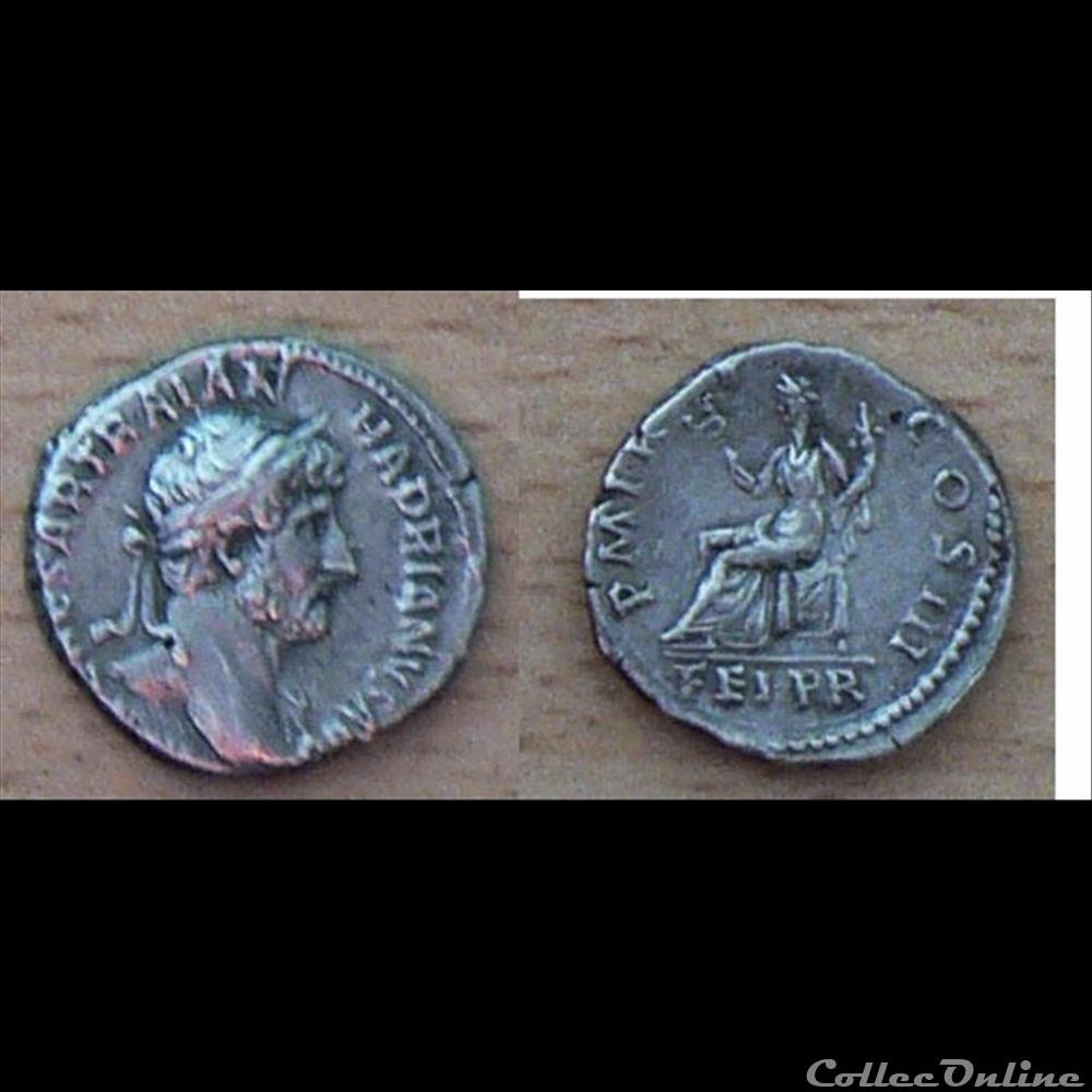 Hadrien - Denier - PM TRP COS III/FEL PR monnaie antique romaine hadrien denier pm trp cos iii fel pr
