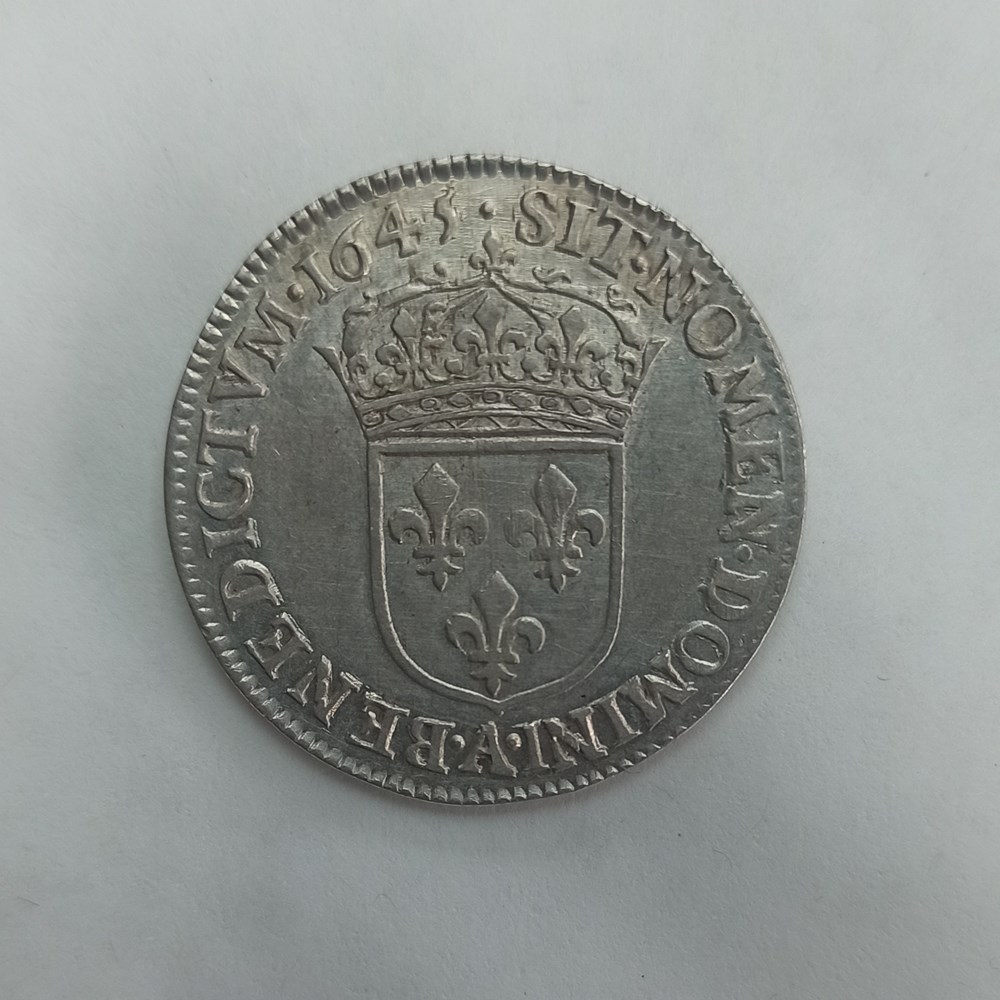 Louis XIV 1/4 écu mèche courte 1645A monnaies europe medievale france royales louis xiv 1 4 ecu meche courte 1645a