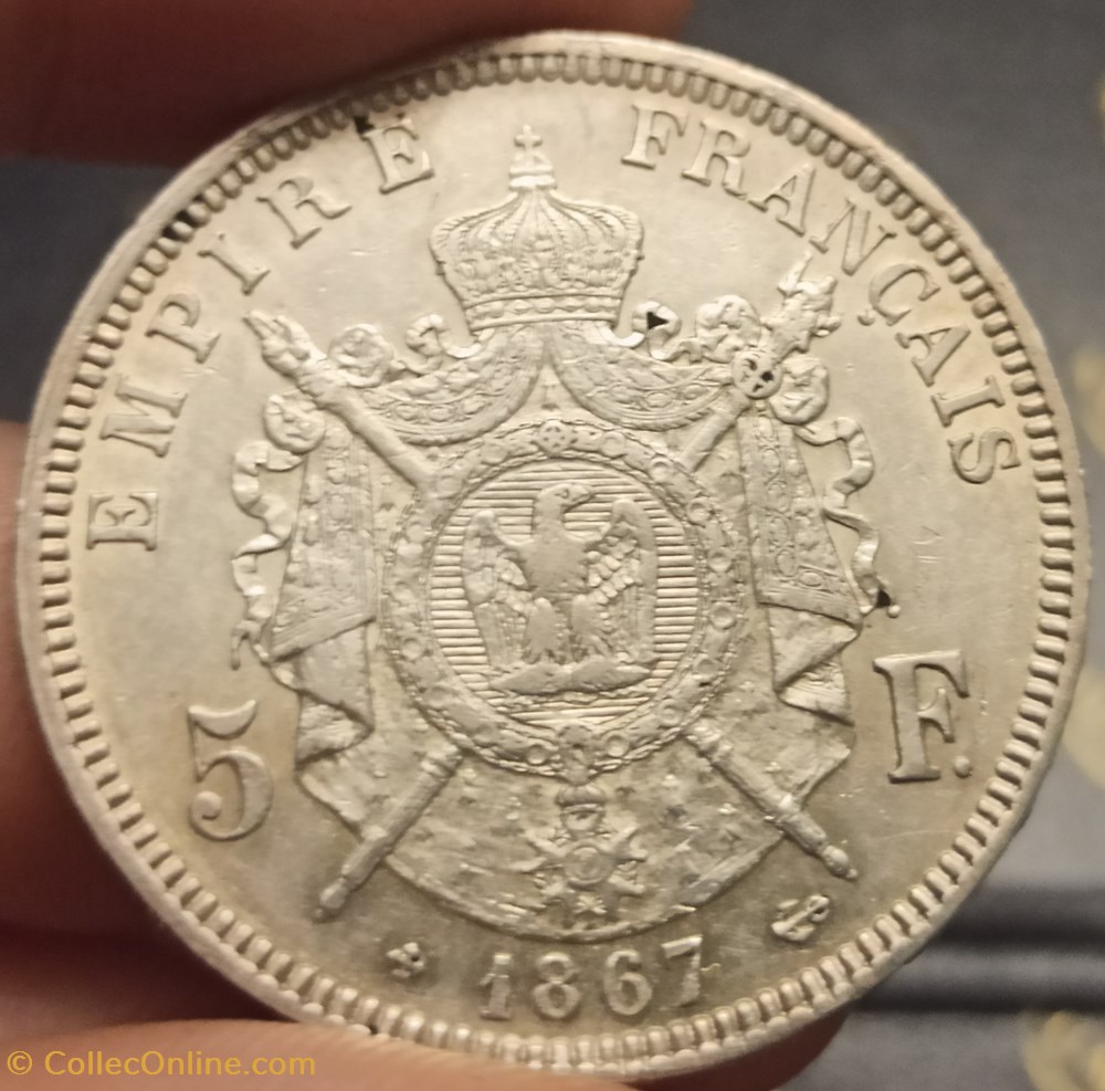 5 Francs Napoleon III laurée 1867BB monnaies monde france 5 francs napoleon iii lauree 1867bb