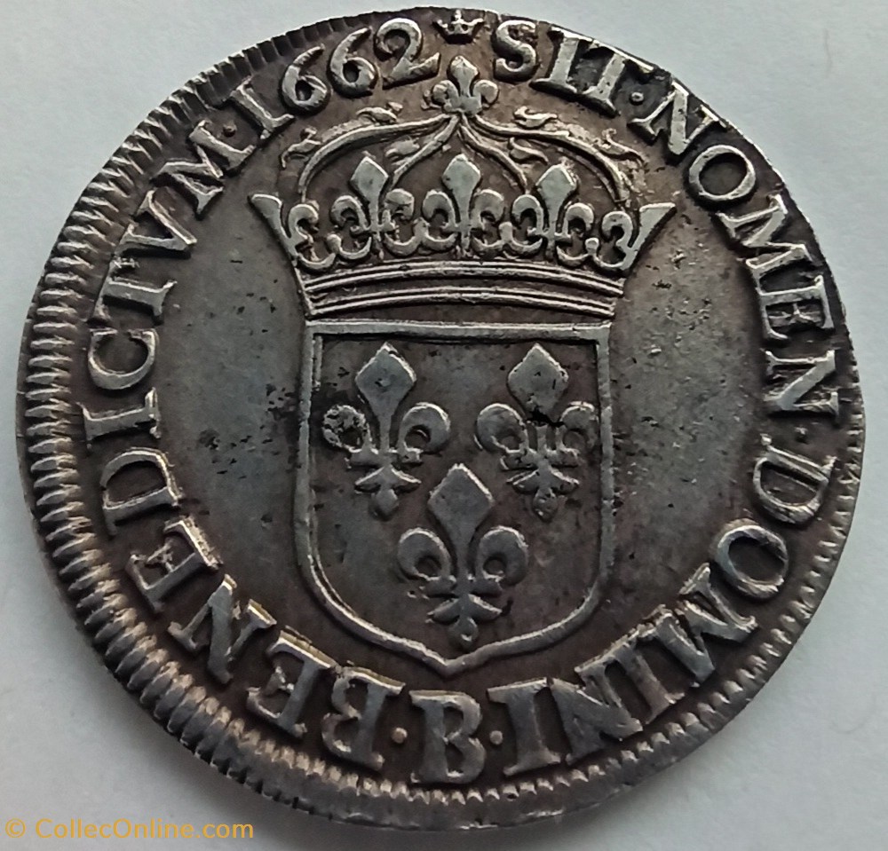 Louis XIV 1/2 Ecu buste juvénile 1er type sans mascaron 1662B monnaies europe medievale france royales louis xiv 1 2 ecu buste juvenile 1er type sans mascaron 1662b