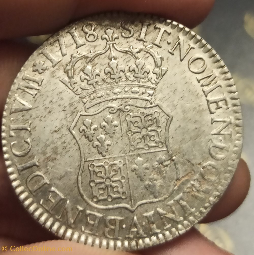 Louis XV Écu Navarre 1718A monnaies europe medievale france royales louis xv ecu navarre 1718a