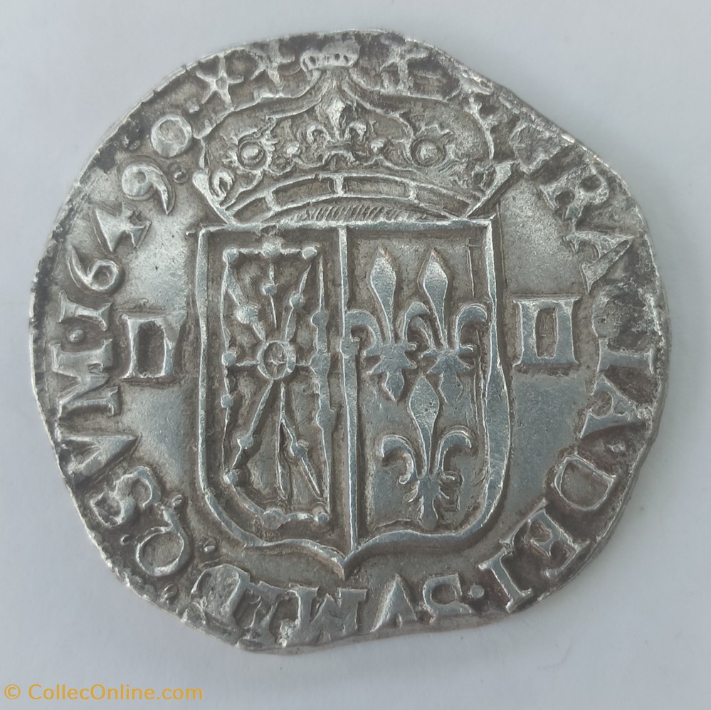 Louis XIV 1/4 écu Navarre 1649 O monnaies europe medievale france royales louis xiv 1 4 ecu navarre 1649 o