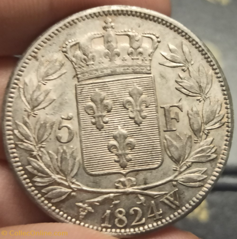 5 Francs Louis XVIII tête nue 1824W monnaies monde france 5 francs louis xviii tete nue 1824w