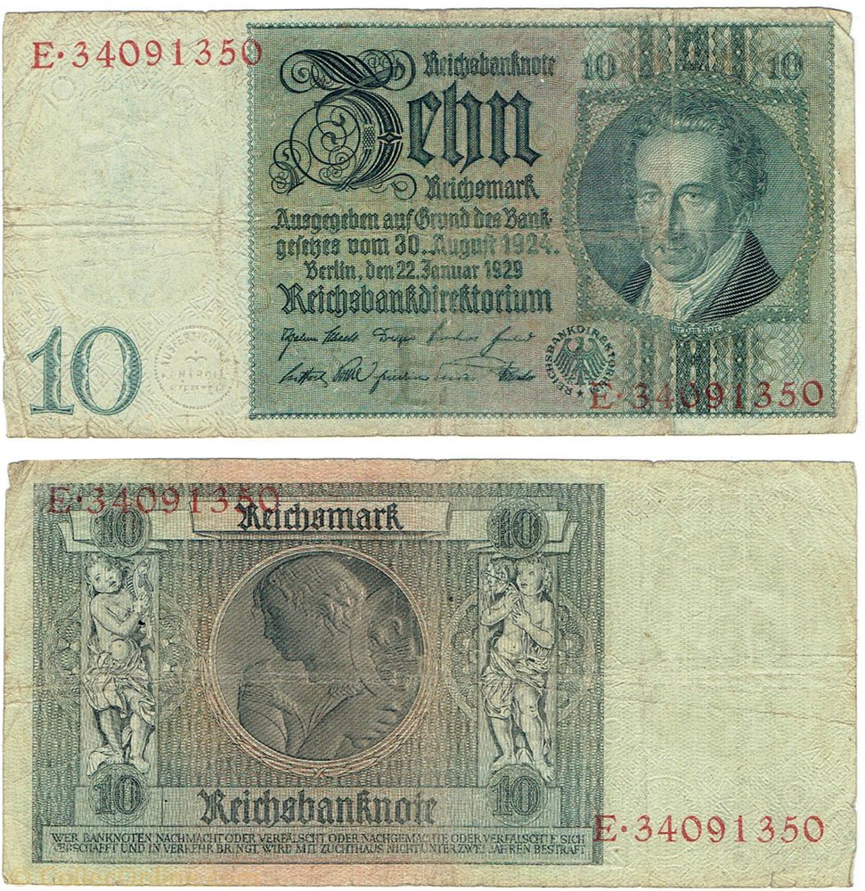 billets europe allemagne 10 reichsmark 1929