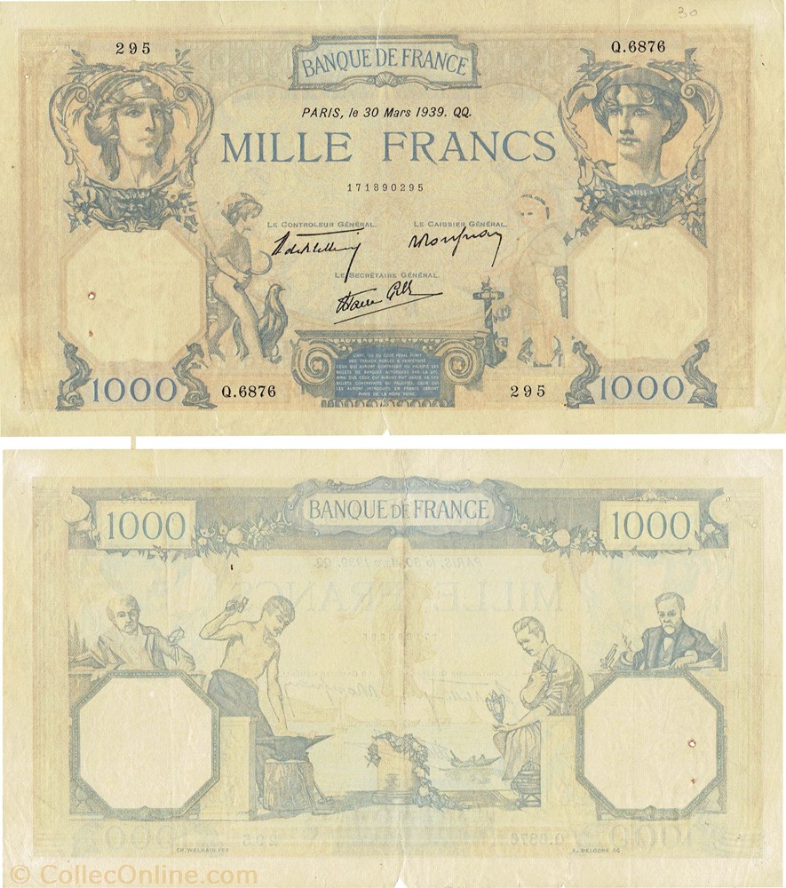 1 000 francs type 1927 "Cérès et Mercure " billets europe france 1 000 francs type 1927 ceres et mercure