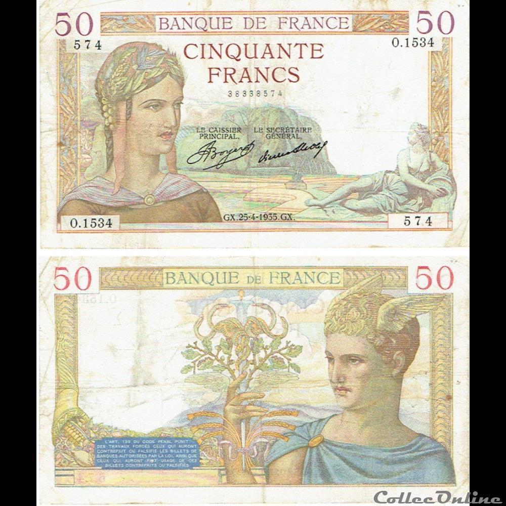 50 francs type 1933 "Cérès" billets europe france 50 francs type 1933 ceres