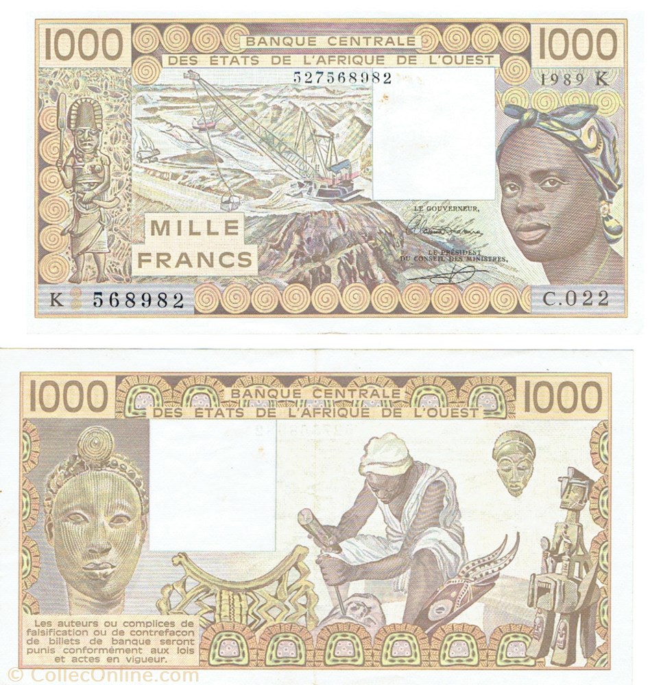 Afrique ÉTATS DE L'AFRIQUE DE L'OUEST 1000 Francs 1988 billets l afrique etats de afrique de ouest 1000 francs 1988