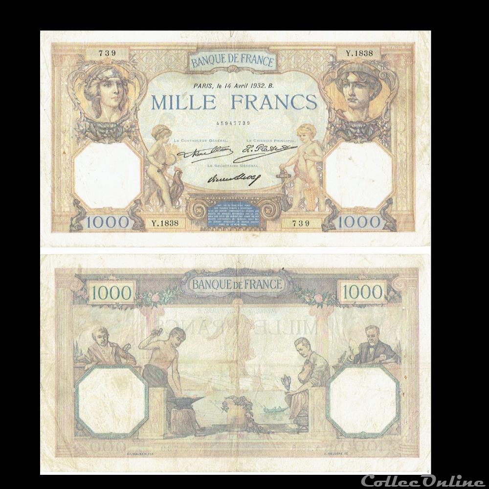 1 000 francs type 1927 "Cérès et Mercure " billets europe france 1 000 francs type 1927 ceres et mercure