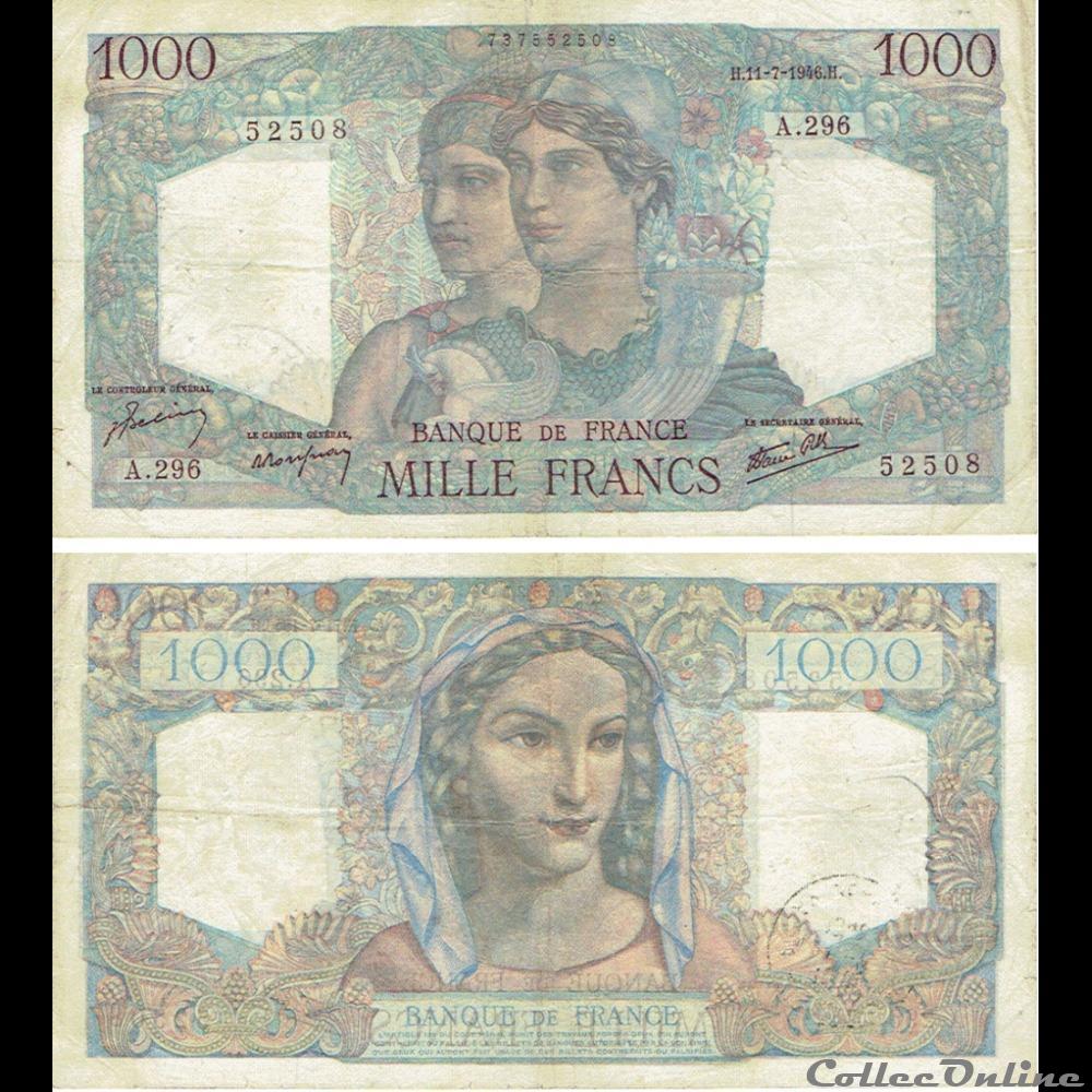 billets europe france 1 000 francs type 1945 minerve et hercule