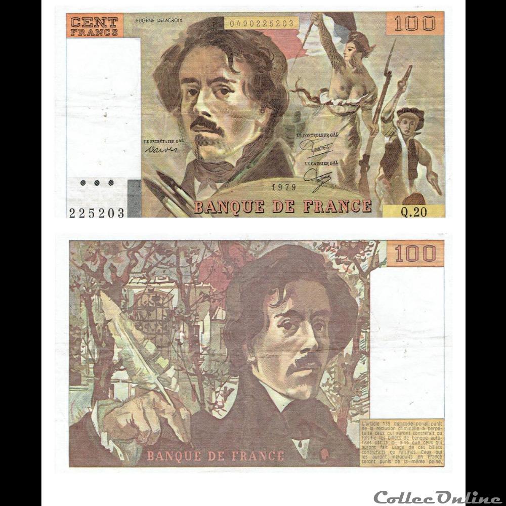 100 francs type 1978 "Delacroix" billets europe france 100 francs type 1978 delacroix