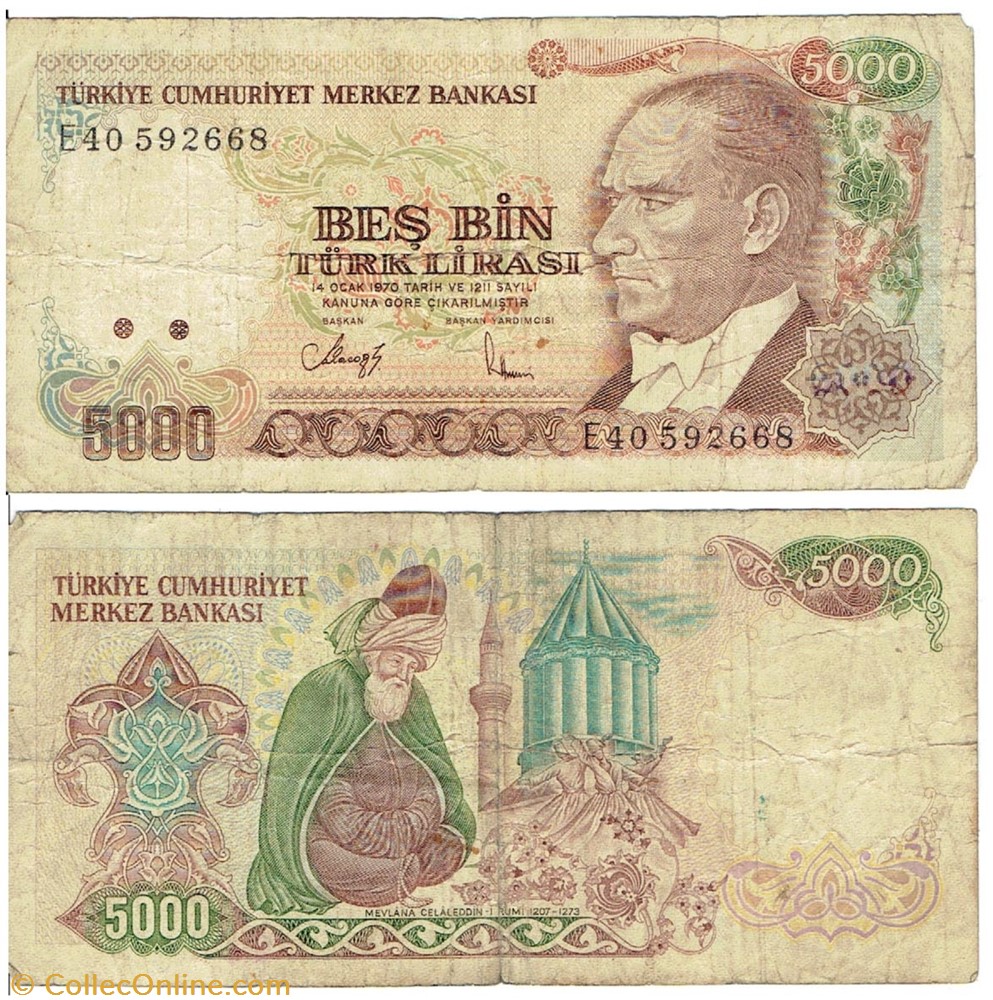 billets asie turquie billet de 5000 lire turque