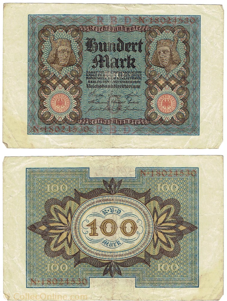 Allemagne 100 Mark, type 1920 billets europe allemagne 100 mark type 1920