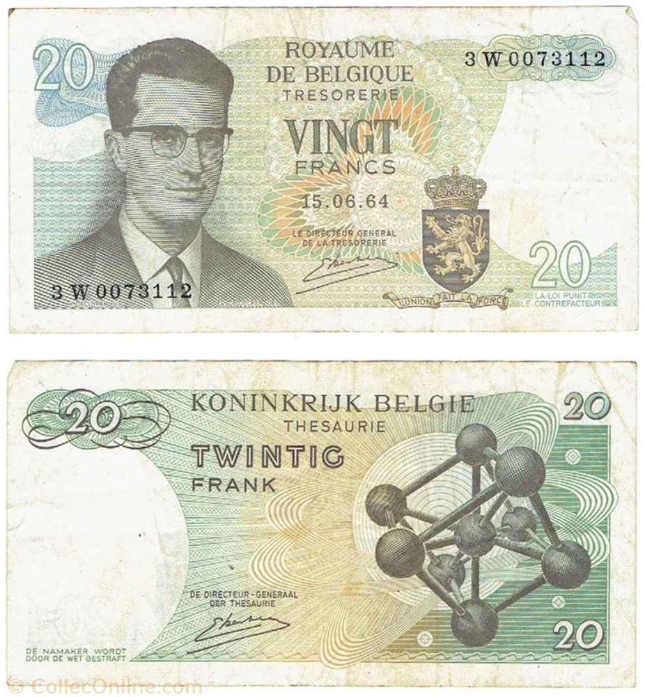 BELGIQUE 20 Francs, 1964-1966 billets europe belgique 20 francs 1964 1966