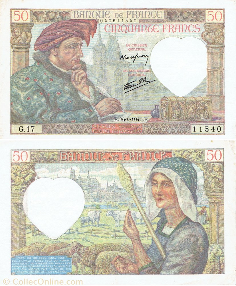 50 francs type 1941 "Jacques Cœur" billets europe france 50 francs type 1941 jacques c ur