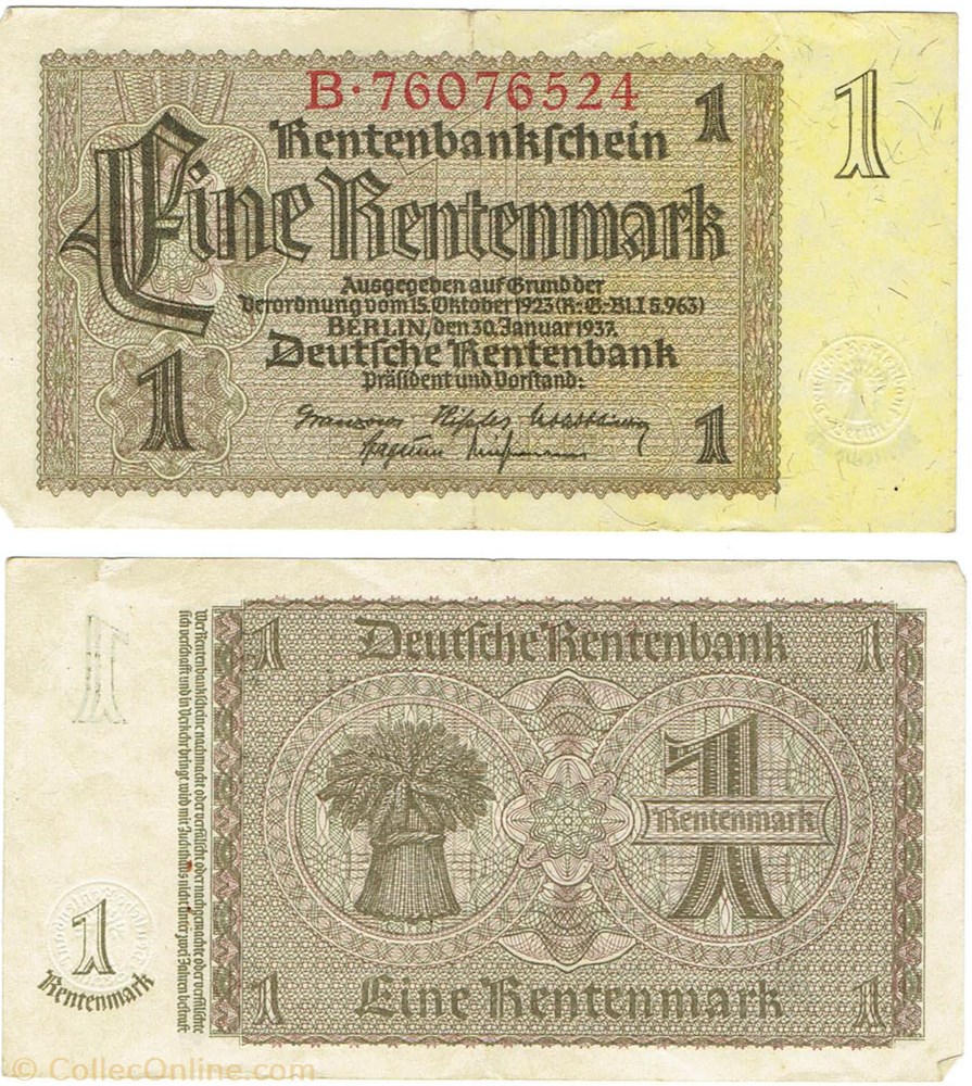 billets europe allemagne 1 rentenmark 1937