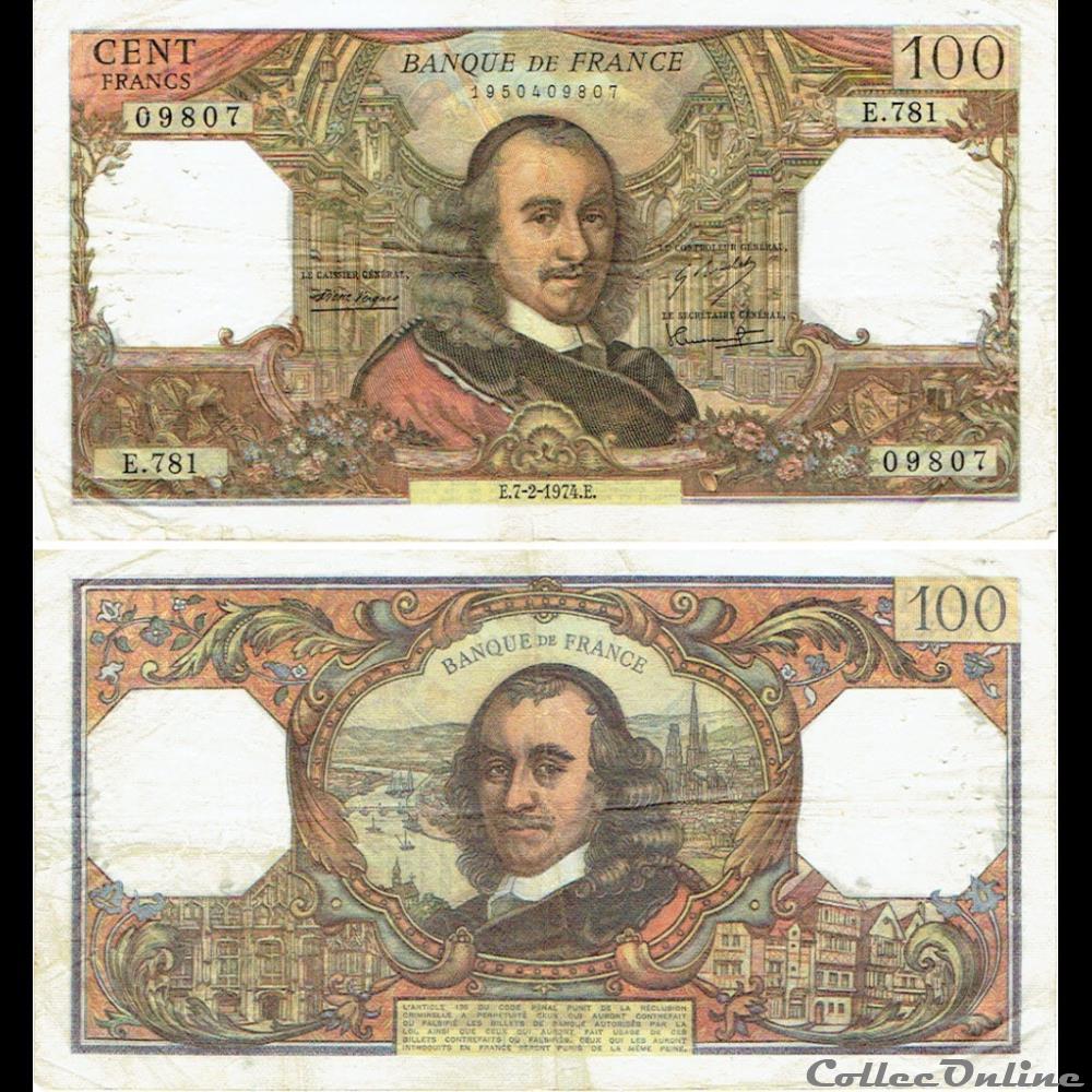100 francs type 1964 "Corneille" billets europe france 100 francs type 1964 corneille