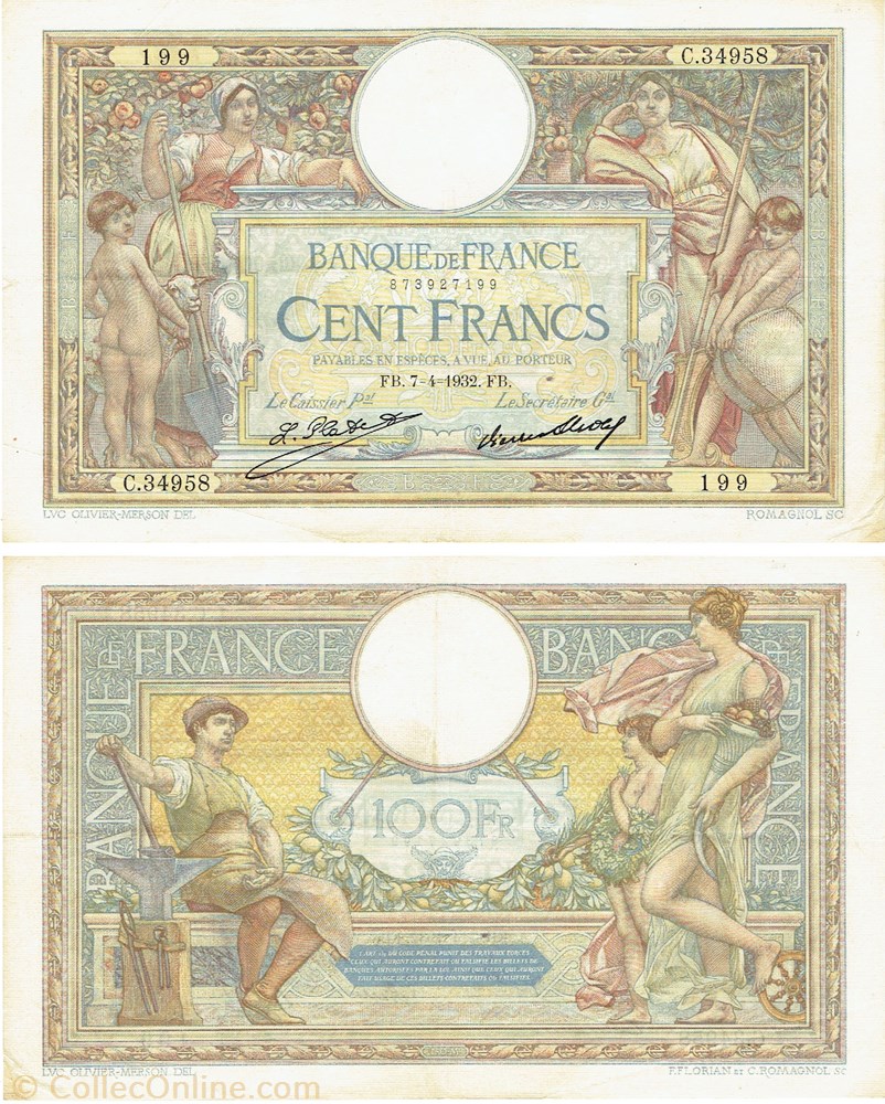 100 francs type 1906 "Luc-Olivier Merson" billets europe france 100 francs type 1906 luc olivier merson