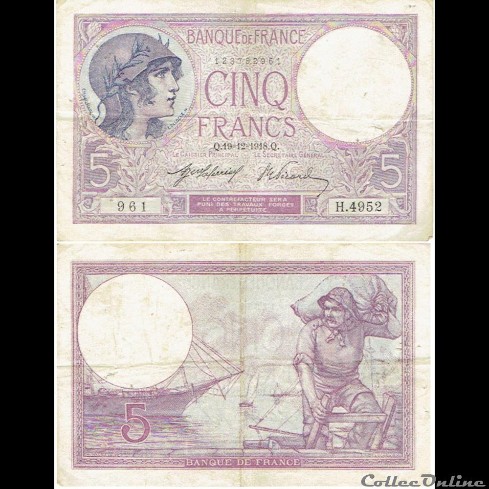 billets europe france 5 francs type 1917 femme casquee