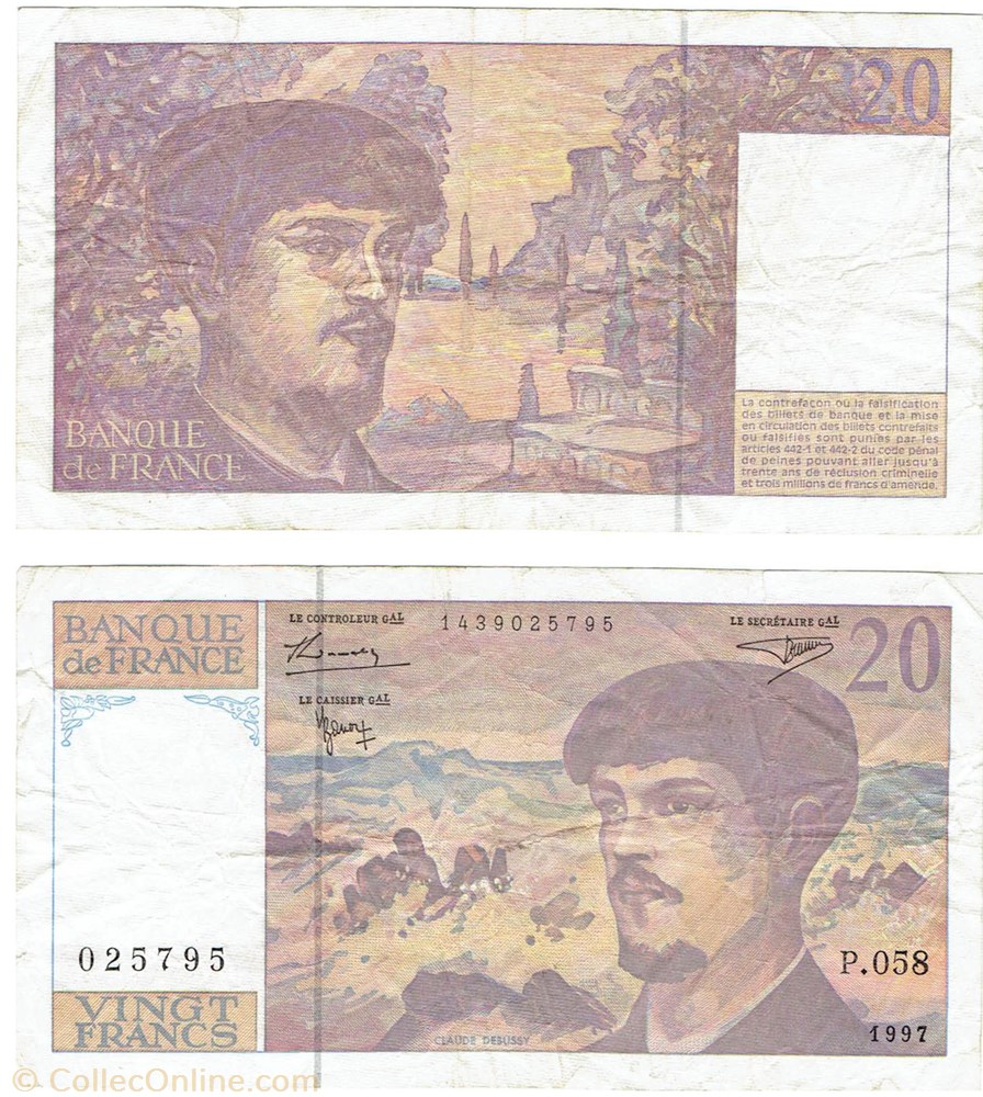 billets europe france 20 francs type 1980 debussy