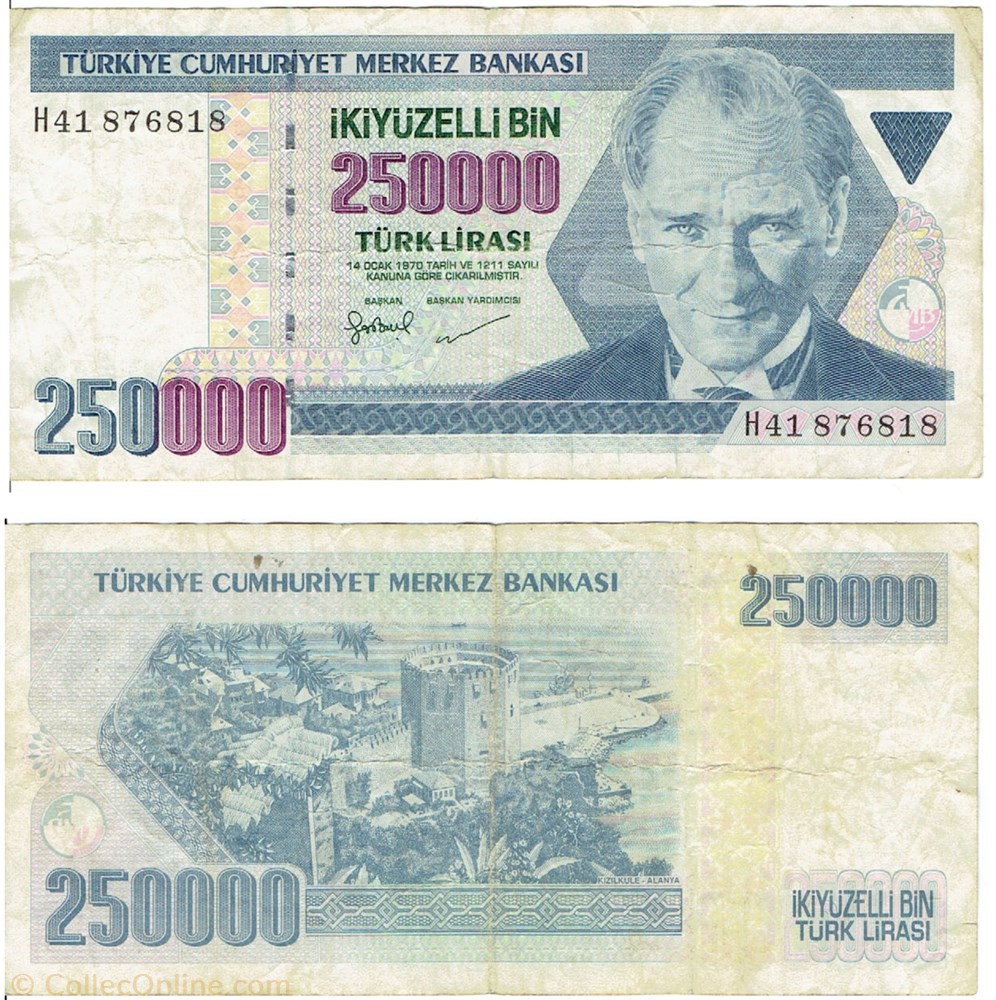 TURQUIE-250 000 Lira type Kamel Atatürk billets asie turquie 250 000 lira type kamel ataturk