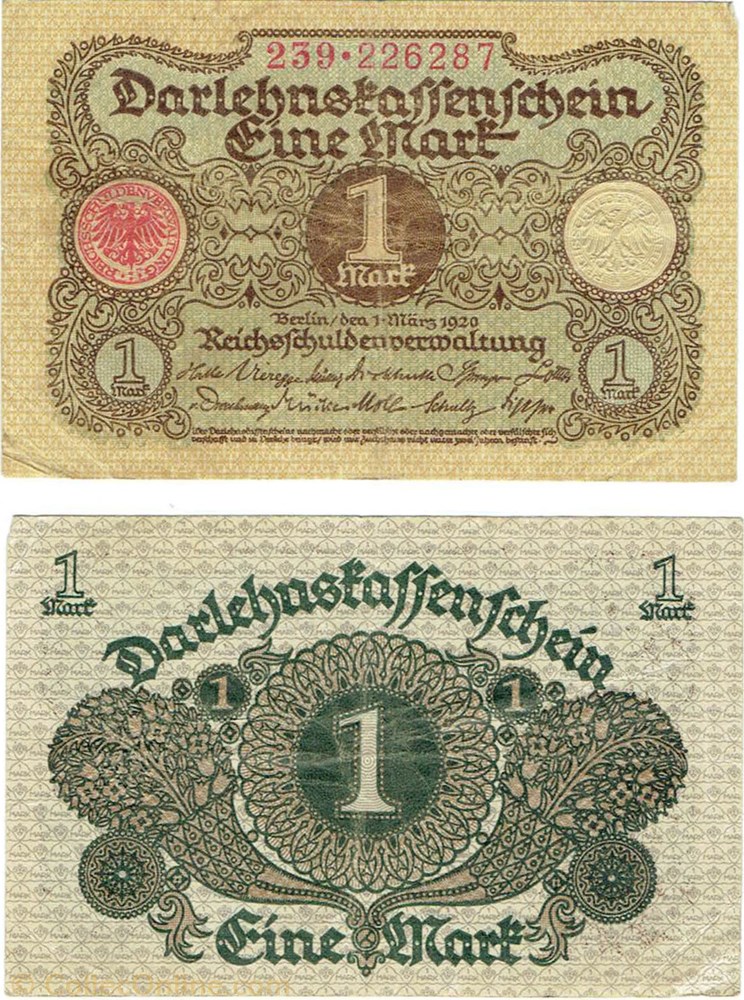 Allemagne 1 Mark type 1920 billets europe allemagne 1 mark type 1920