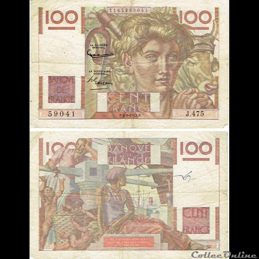 100 francs type 1945 "Jeune paysan" billets europe france 100 francs type 1945 jeune paysan